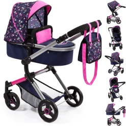Bayer Design Kombi-Puppenwagen Neo Vario Herzchen Blau/pink Mit Herzen Und Meerjungfrau