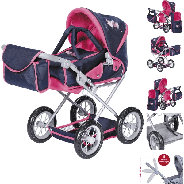 Knorr Toys® Puppenwagen Ruby - "flying Hearts Blue Pink" Blau 1 Knorr Toys® Puppenwagen Ruby - "flying Hearts Blue Pink" Blau