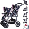 Knorr Toys® Zwillingspuppenwagen Milo - "Navy Pink Bear" Blau