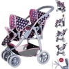 Knorr Toys® Zwillingspuppenwagen Milo - "Pink Hearts" Blau