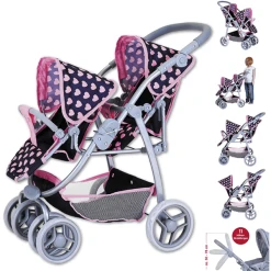 Knorr Toys® Zwillingspuppenwagen Milo - "Pink Hearts" Blau
