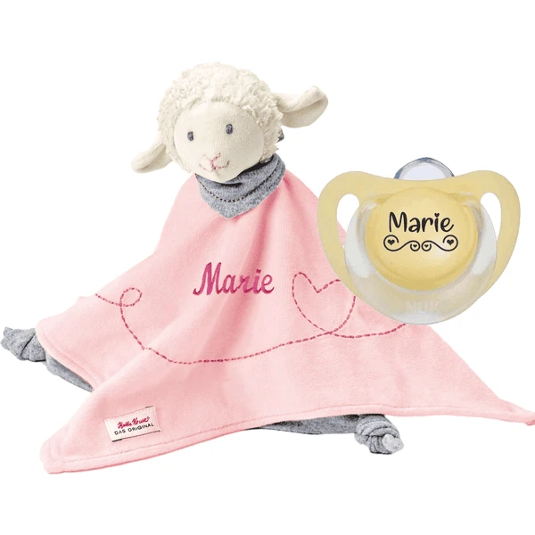 Schnullireich Geschenkset Käthe Kruse Schmusetuch Mit Namen Lamm Rosa + NUK Namensschnuller 0-6 Mon. Rosa 1 Schnullireich Geschenkset Käthe Kruse Schmusetuch Mit Namen Lamm Rosa + NUK Namensschnuller 0-6 Mon. Rosa