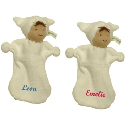 Schnullireich Geschenkset Schmusepuppe Mit Namen + NUK Schnuller (0-6 Mon) Weiß