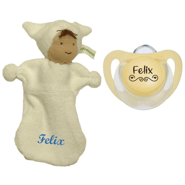 Schnullireich Geschenkset Schmusepuppe Mit Namen + NUK Schnuller (0-6 Mon) Weiß 4 Schnullireich Geschenkset Schmusepuppe Mit Namen + NUK Schnuller (0-6 Mon) Weiß – Bild 4